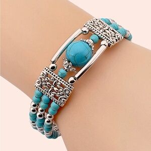 Western Boho Turquoise Beaded Bracelet Southwestern Cowgirl Style